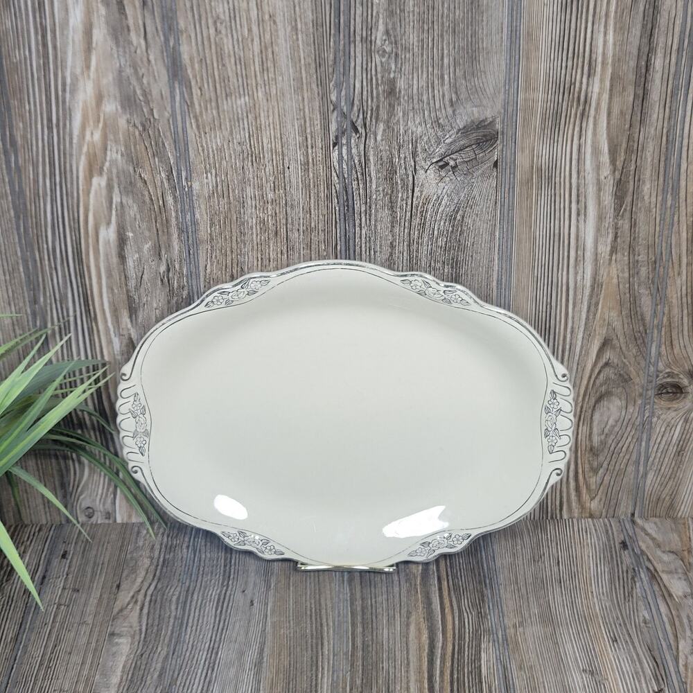 Vintage Homer Laughlin Platter Virginia Rose Silver Patrician Oval 11-5/8"